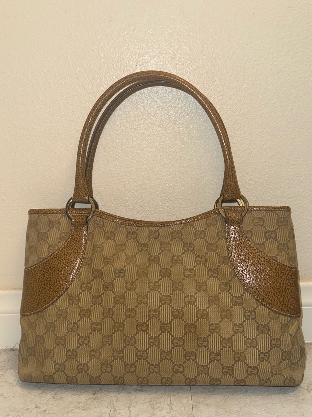 Gucci Beige and Brown Monogram Shoulder Bag